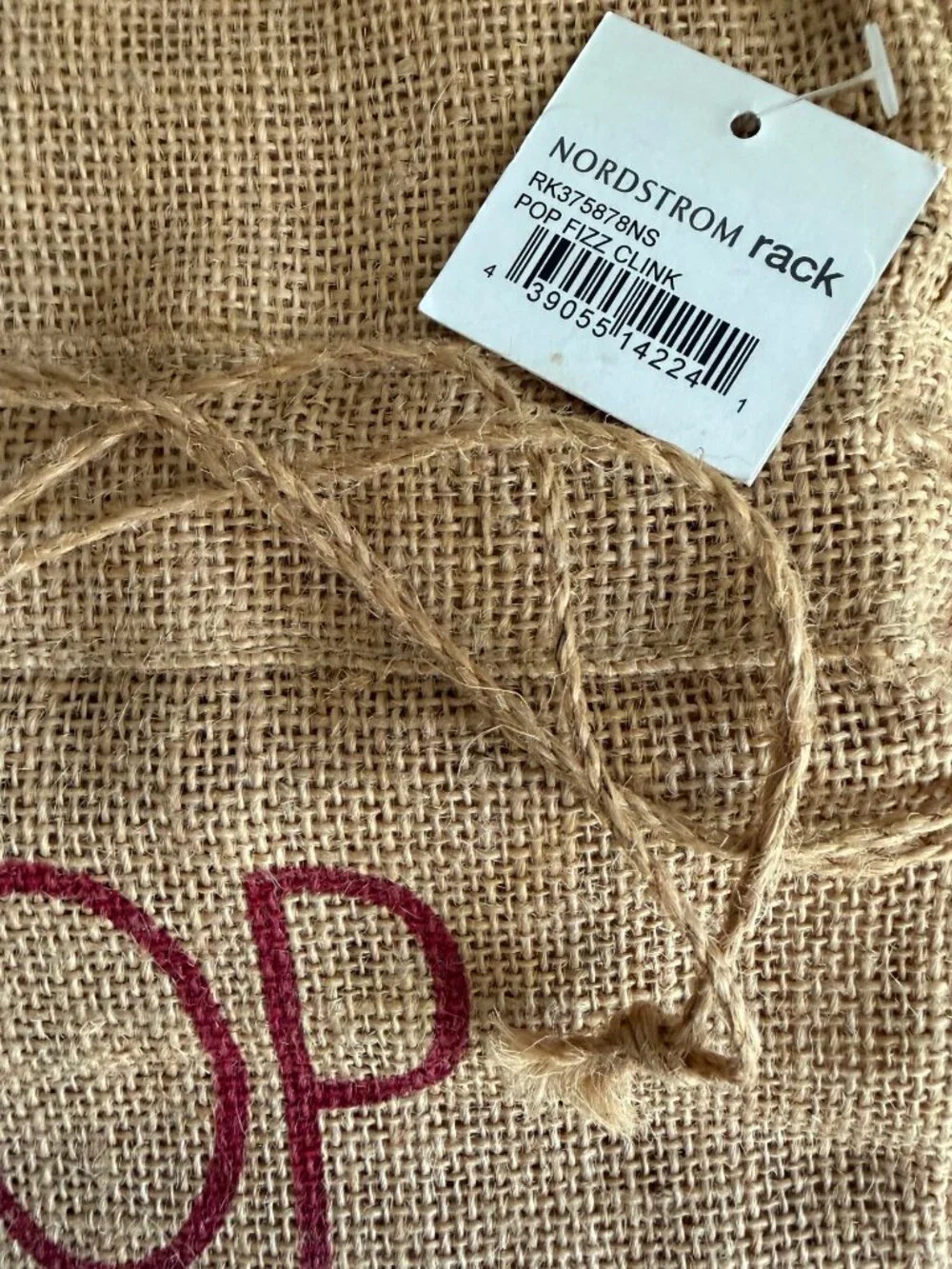 Pop Fizz Clink Burlap Wine Bottle Gift Bag NWT